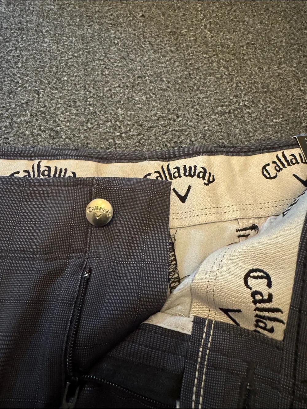 NWT Callaway Plaid Golf Pants Caviar Black Grey Stretch 36x32